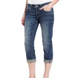 Miss Me Boyfriend Distressed Capri Embellished Jeans Y2K Sz 25W